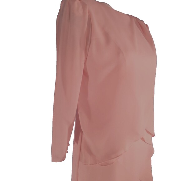 Tiered Boat Neck Chiffon Sleeve Mother of the Bride Dress Elegant Modest S 5 6 - Picture 9 of 10